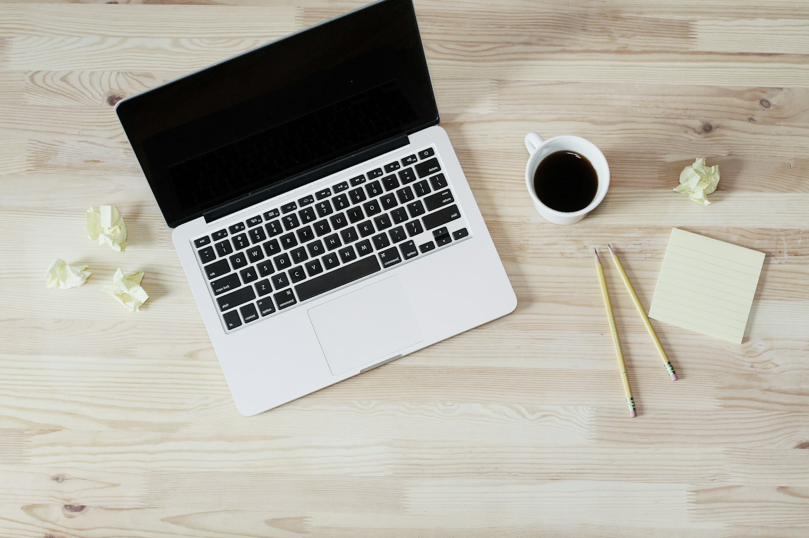 An organised laptop workspace